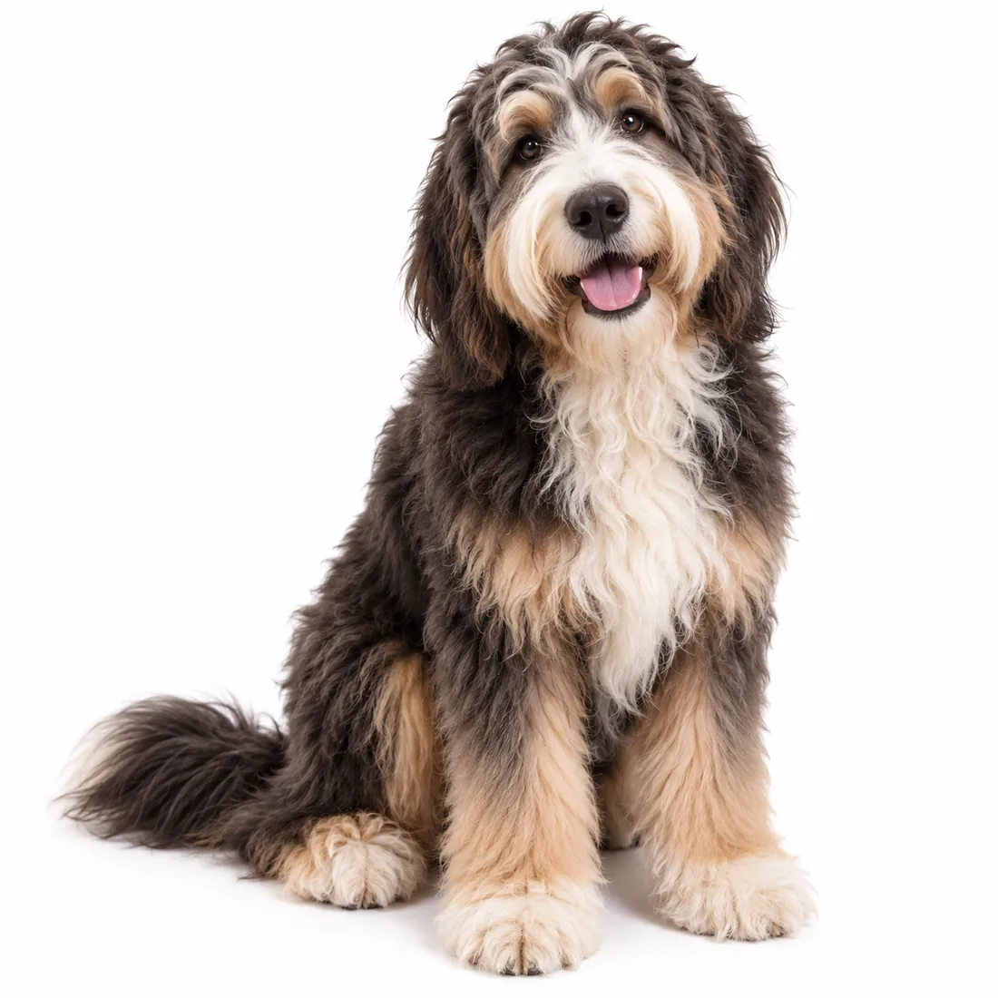 The same doodle after grooming, coat brushed out and shaped